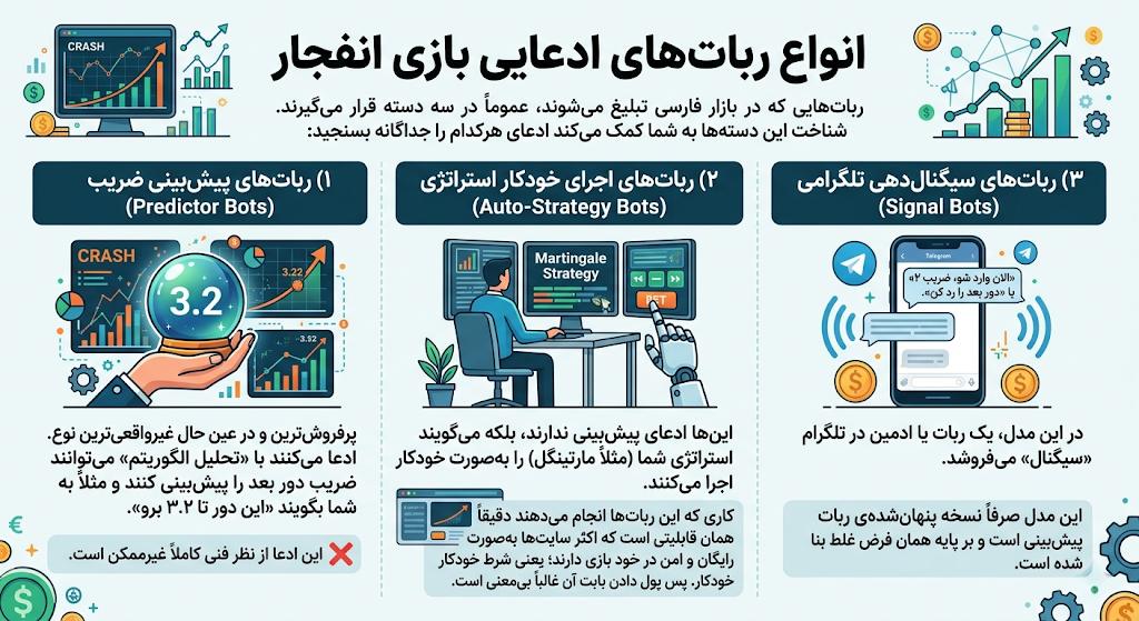 انواع رباتهای ادعایی بازی انفجار